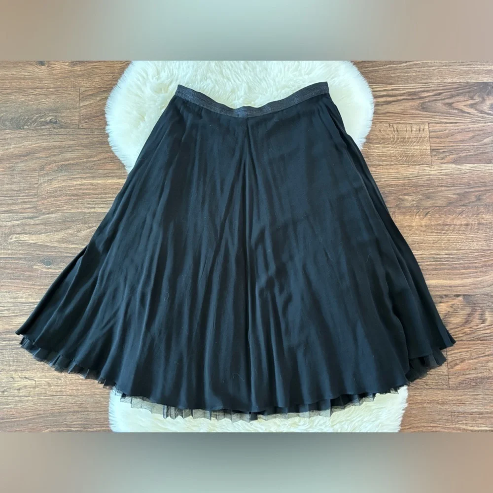 Anine Bing Black Lovisa Pleated Metallic Midi Skirt